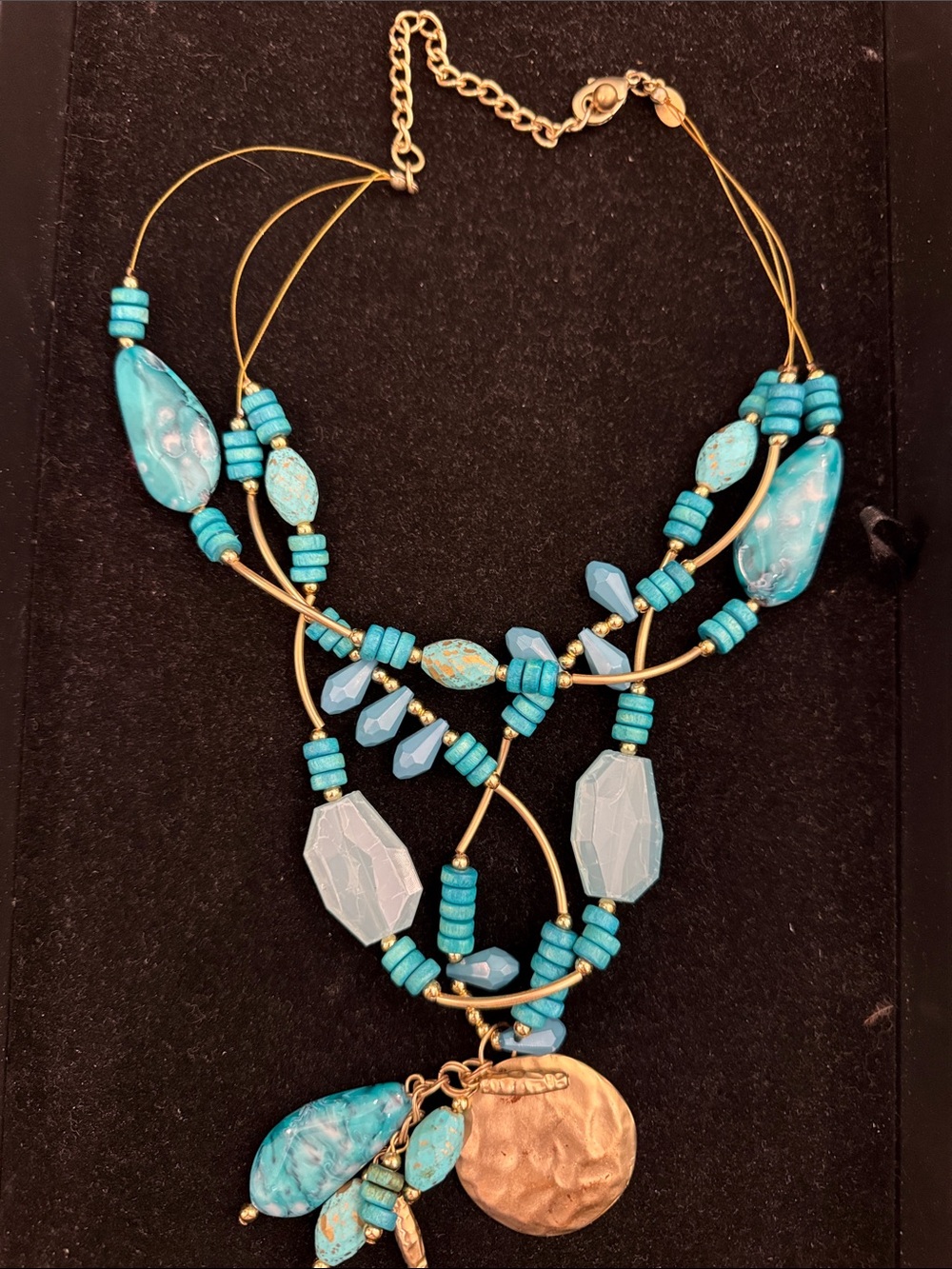 18” Turquoise Beaded Triple Strand Statement Necklace